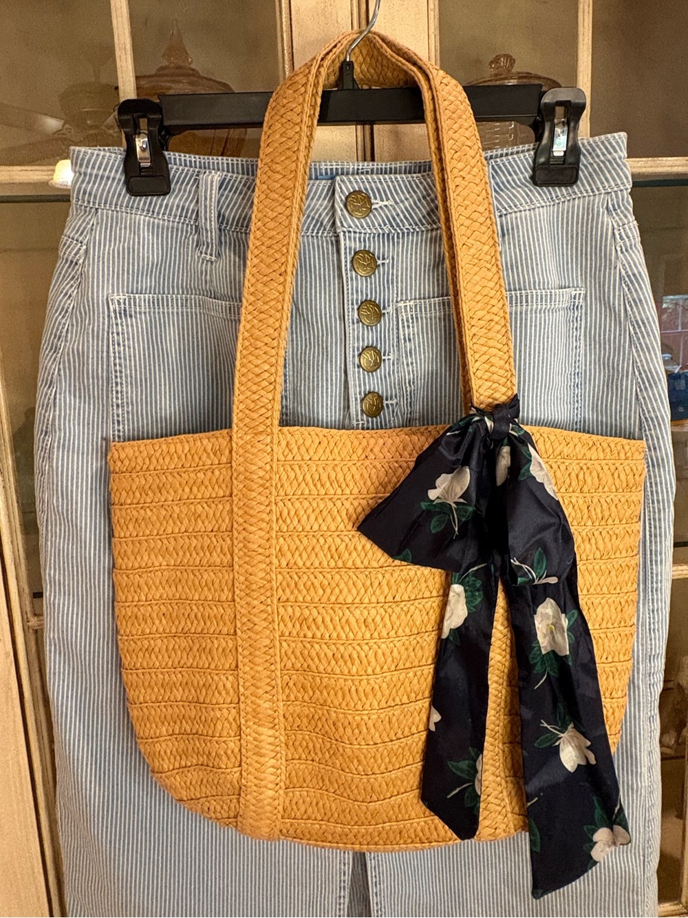 Draper James BUNDLE of Cotton Blend Skirt AND Straw Purse with Magnolia Scarf